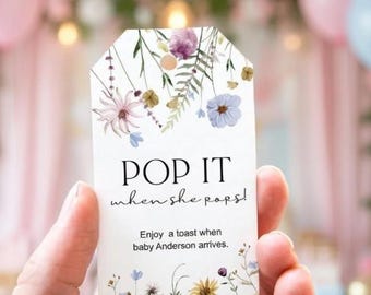 Baby in Bloom Favor Tags: Wildflower Pop It When She Pops - Set of 10