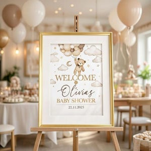 Neutral Teddy Bear Baby Shower Welcome Sign: Beige, Brown Theme