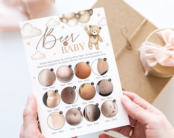 Beer or Baby Shower Game, Belly Guessing Cards, Teddy Bear Theme