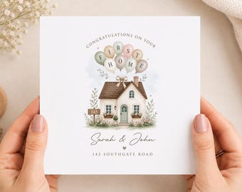 Personalised First Home Card, Congratulations Housewarming Gift, Custom Address Card