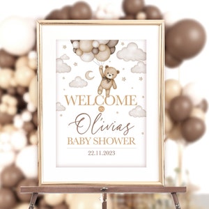 Baby Shower Welcome Sign Bear Neutral Teddy Bear Beige Brown Beige