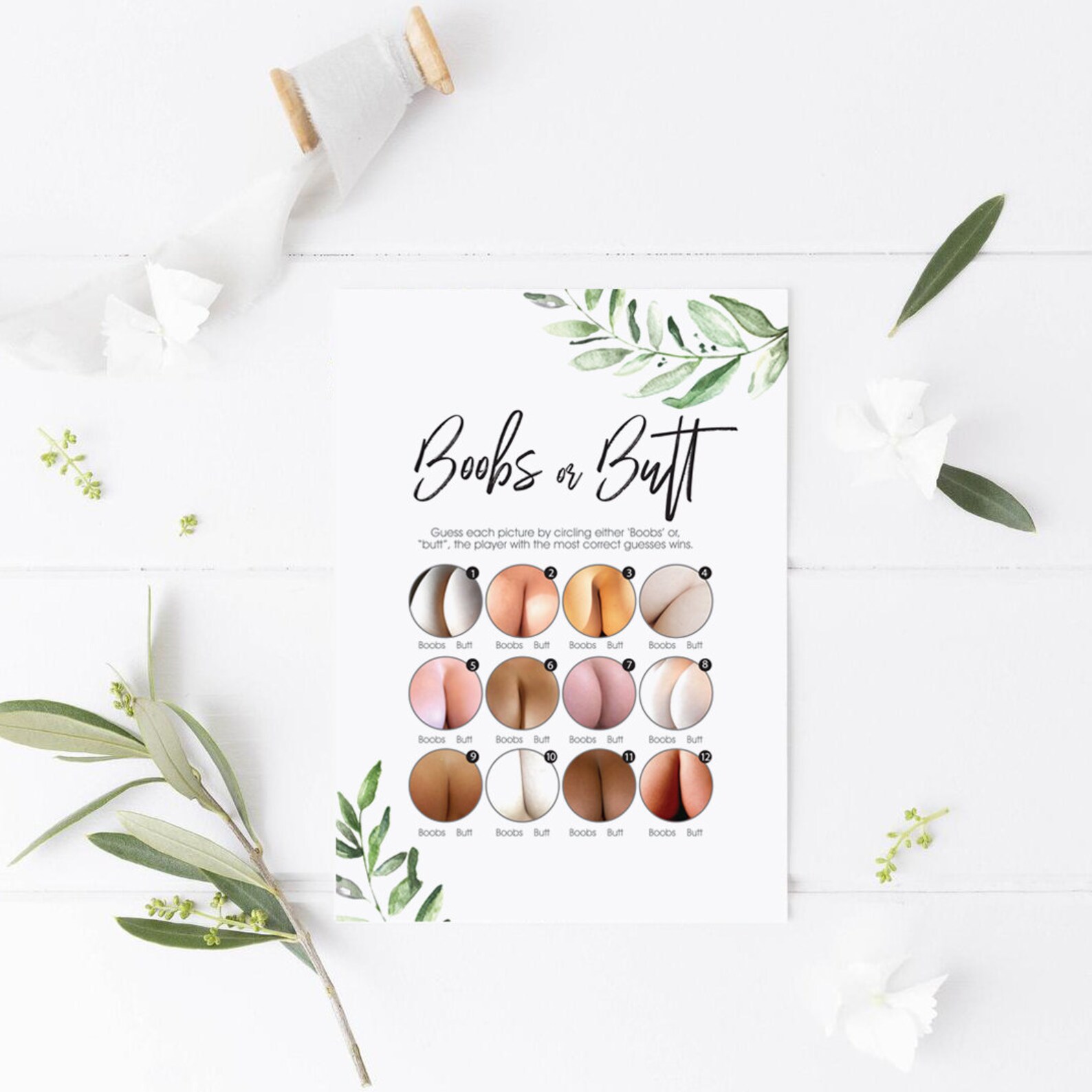 Boobs or Butts Game, Printable Baby Shower Games, Boobs or Butts Baby ...