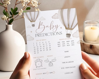 Hot Air Balloon Baby Shower Game: Predictions Cards, Neutral Theme