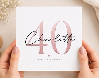Personalised 40th Birthday Card, Rose Gold Glitter Milestone, Sister Mum Daughter