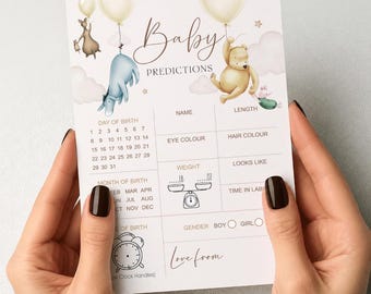 Neutral Baby Shower Prediction Cards: Classic Winnie The Pooh Theme