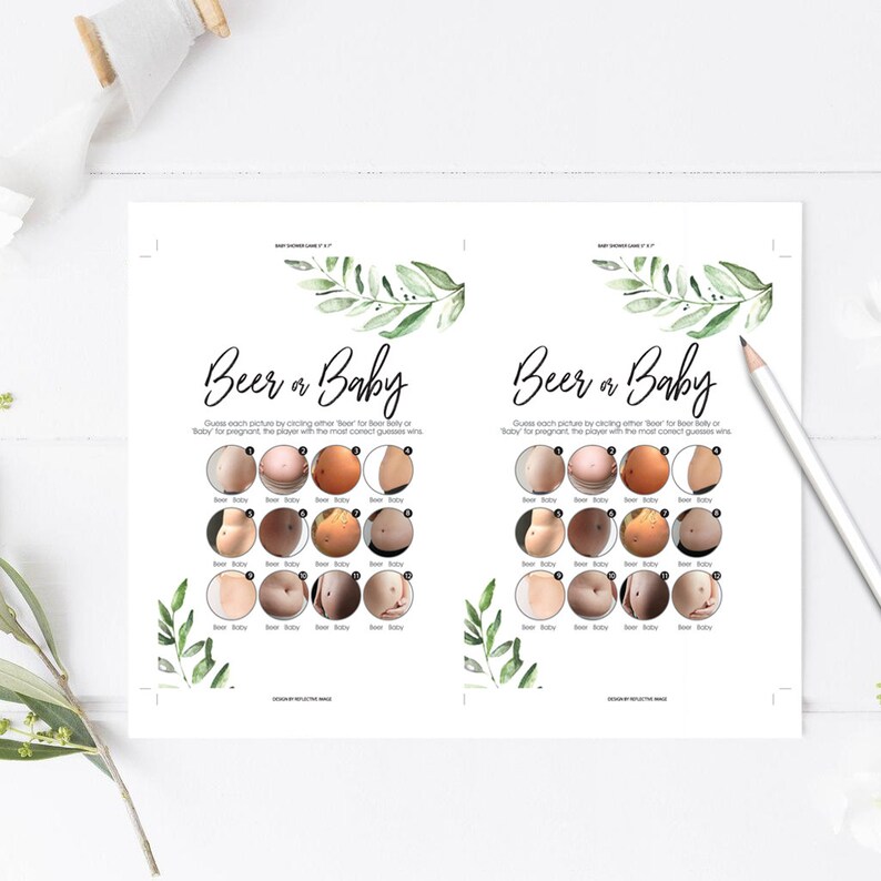 Botanical Baby Bump or Beer Belly Game Printable Baby Games Etsy UK
