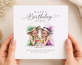 Personalised Cocktail Birthday Card, Fun Illustration for Bestie, Friend Sister