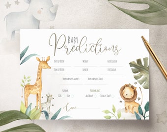 Safari Animals Baby Shower Prediction Cards A5 Size
