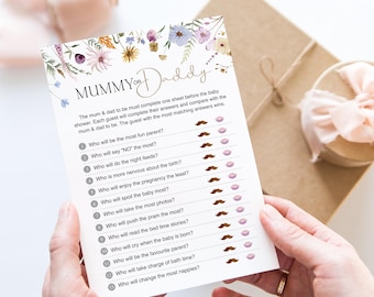 Baby in Bloom Shower Game: Mummy or Daddy, Neutral Wildflowers