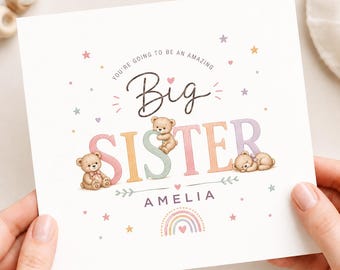 Personalised Big Sister Card, You’re Going to Be a Big Sister, Pregnancy Announcement, New Baby Sibling Reveal