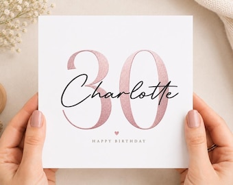 Personalised 30th Birthday Card, Rose Gold Glitter Milestone, Sister Mum Daughter