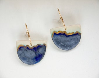 Smokey Half Moon Hoops | Statement earrings | 24K gold | Contemporary | Handmade | Ceramic Jewellery | Unique Gift