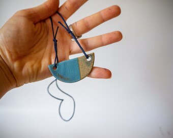 Semi Circle Pendant | Ceramic Necklace | Seascape | Statement Jewellery | Adjustable length | Unique Gift