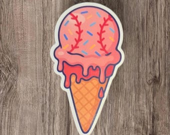 Pegatina de bola de helado de béisbol: vinilo impermeable