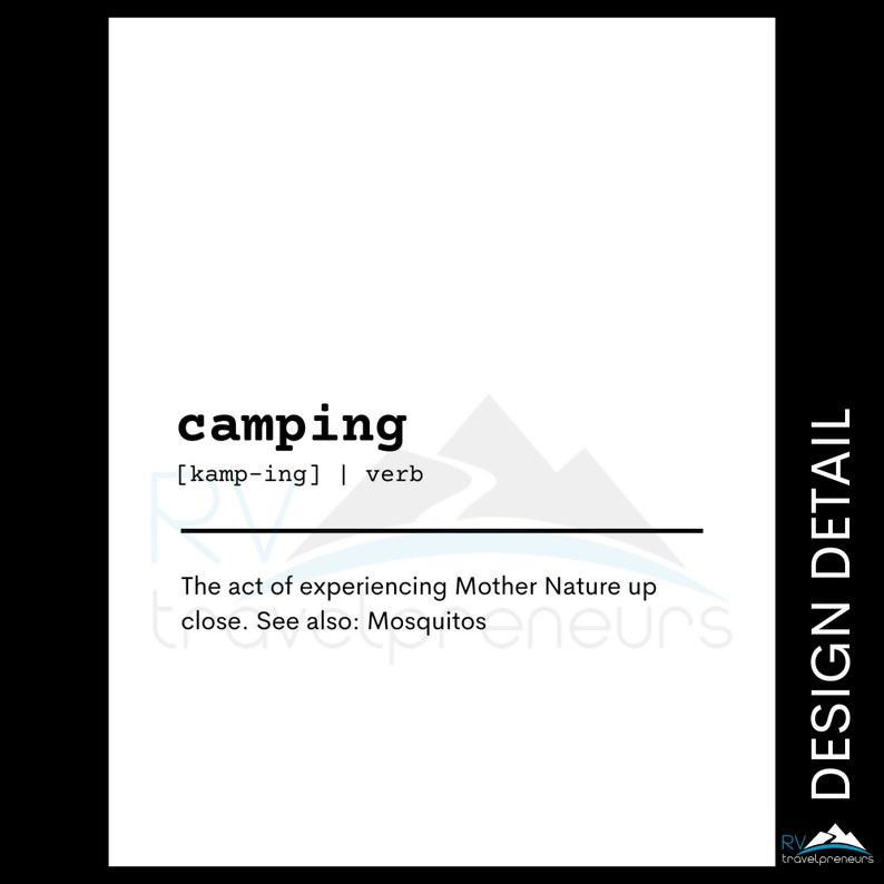 Camping Definition Printable Camping Life 5 X 7 8 X 10 Etsy