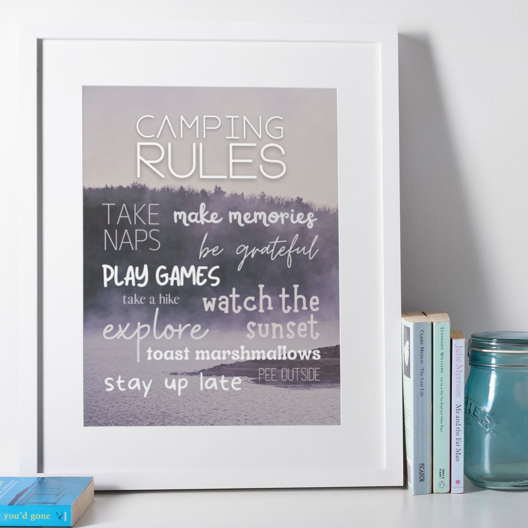 Funny Camping Rules Printable Camping Sign Travel, Vintage Camper Decor