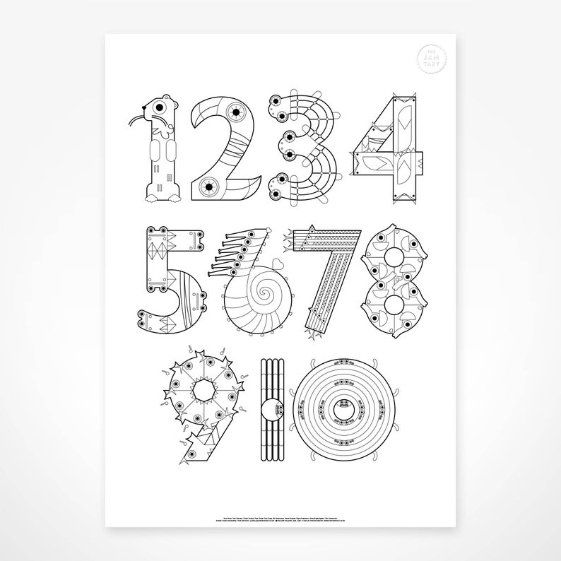 Animal Numbers Colouring Poster Huge A1 size colouring Etsy