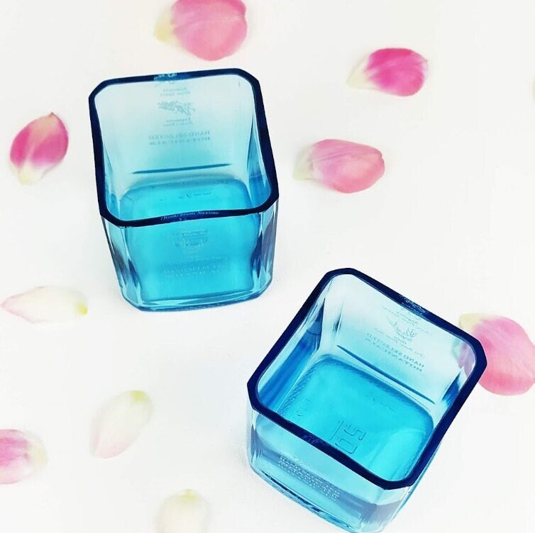 Set 2 Bicchieri Blu Bombay 350 Ml, Quadrati In Vetro Riciclato, Per Cocktail E Acqua, Ecologici - 6