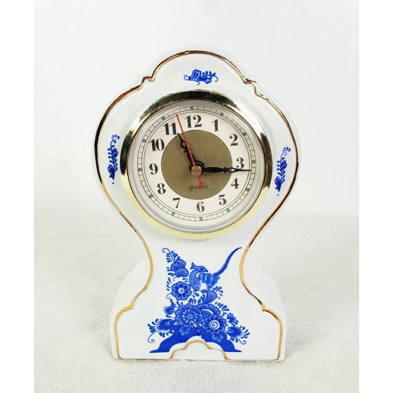 Vintage Blue and White Hand Painted Porcelain Mantle Clock Etsy