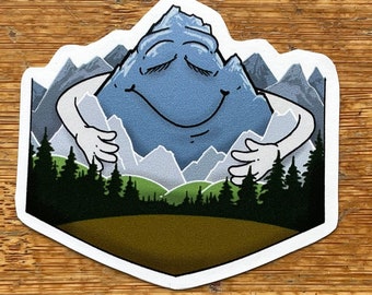 Mountain Hug vinyl sticker, hiking and outdoors decal 2.75" wide sticker, camping and forest national parks love nature tree hug