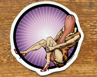 Hot Dog pinup sticker, 2.75" vinyl sticker, wiener, sexy food pose vinyl decal, fun food gift for water bottle laptop other things