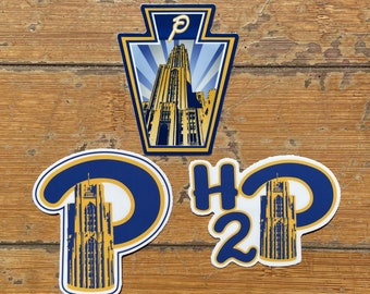 Backyard Brawl Fan pack, 3" vinyl stickers, Pitt football, H2P Cathedral of Learning stickers, beat WVU for waterbottle laptop car