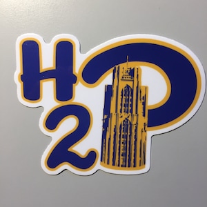 Cathedral of Learning &quot;Hail to&quot; sticker, H2P water bottle laptop decal, University of pitsburgh script P, Pitt Football, Basketball