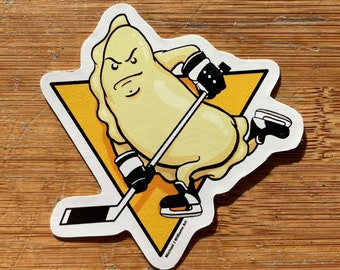 Skating Pierogie Pittsburgh Hockey sticker, 3" vinyl decal, penguins mario food and sports sticker for water bottle laptop, waterproof vinyl