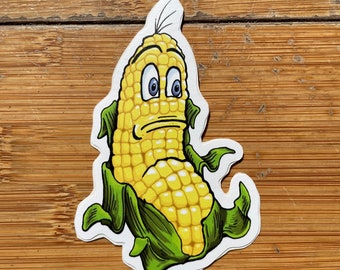 Corn on the cob Vinyl sticker, 3.75" tall sticker, summer cookout grilling and food art, funny character, gifts for dad, fathers day