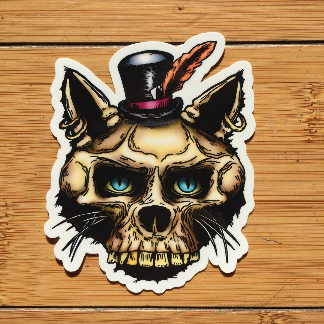 Baron Samedi Cat Skull Vinyl Sticker: Spooky Halloween Decal - Etsy