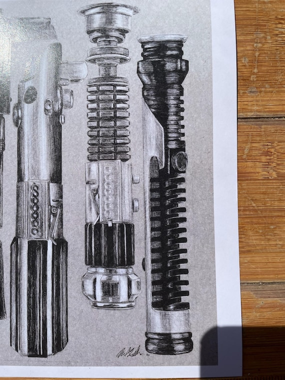 Lightsaber Handle Drawing Print: Star Wars Art, Jedi & Sith