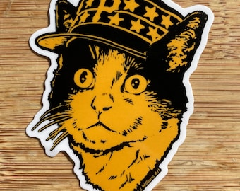 Pirate Cat Sticker, 3" tall vinyl sticker, Pittsburgh pirates cat head logo, baseball bucs, buccaneers, stargell stars, 70s pirates logo