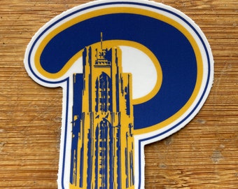 Cathedral of Learning 3" vinyl Sticker Pitt, Script P decal for your Car, laptop, University of Pittsburgh panthers, football basketball