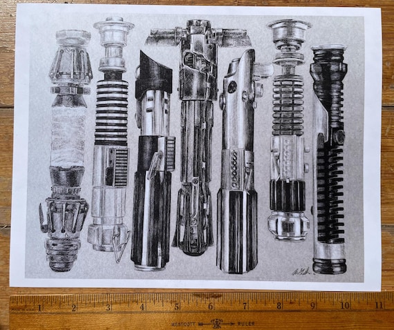 Lightsaber Handle Drawing Print: Star Wars Art, Jedi & Sith
