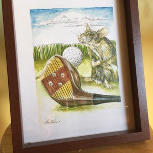Golf Mouse Art Print: Vintage Club, Whimsical Illustration (8x10)