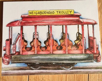 Mister Rogers Neighborhood of Makebelieve Trolley Notecard, card with envelope, pittsburgh neighbor, kindness