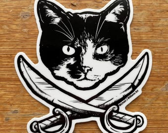 Pirate Cat Sticker: Waterproof Vinyl Decal for Pet Lovers