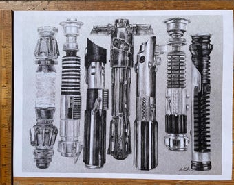 Lightsaber Handle Drawing Print: Star Wars Art, Jedi & Sith