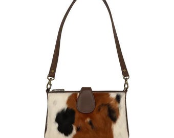 Tri-color Cowhide Leather Crossbody Bag: Hair-on Hide Brown