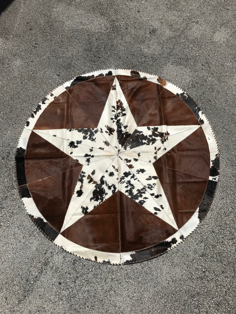 Star Round Hair on Cowhide Area Rug Etsy