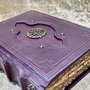 Journal Notebook, Tome, Grimoire, Spell Book Leather Fantasy DnD, Witchcraft, with Embellishments. blank with Deckled Parchment image 2