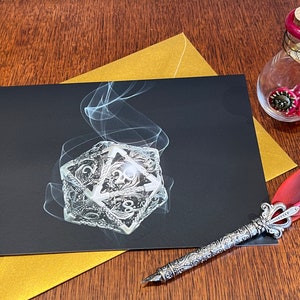 Carte de voeux A5 en métal D20 avec enveloppe métallique dorée Donjons et dragons. RPG fantastique pour D&D Gifts Accessoires de cadeaux RPG Cadeaux de Noël