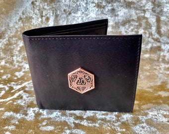 D20 Mens Brown Leather Wallet DnD Gift for Dungeons and Dragons fans