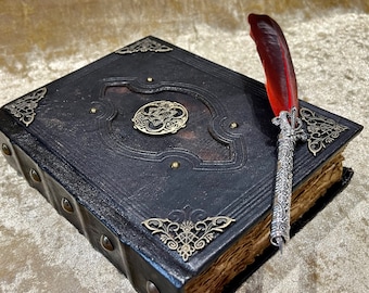 Journal Notebook, Tome, Grimoire, Spell Book - Leather  Fantasy DnD, Witchcraft, with Embellishments. blank with Deckled Parchment