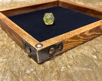 Dice Tray Dark Wood, Genuine Luxury Rubber Fabric inlay, Dice Rolling Tray for Dungeons and Dragons. Wooden DM Gift for DnD