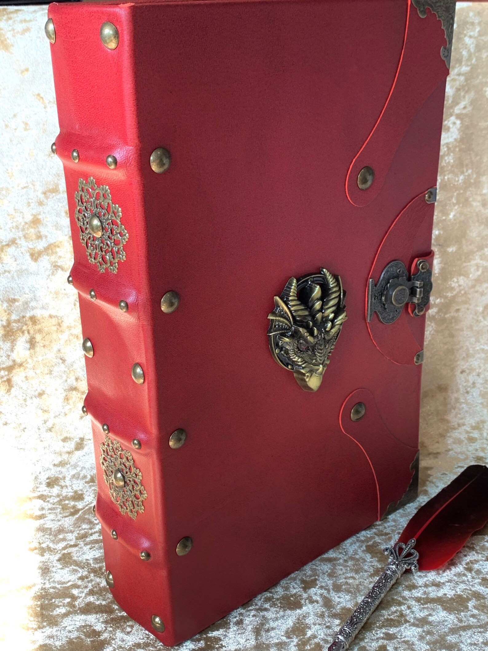Genuine Deep Red Leather Red Dragon Grimoire Book Box Dice & Etsy