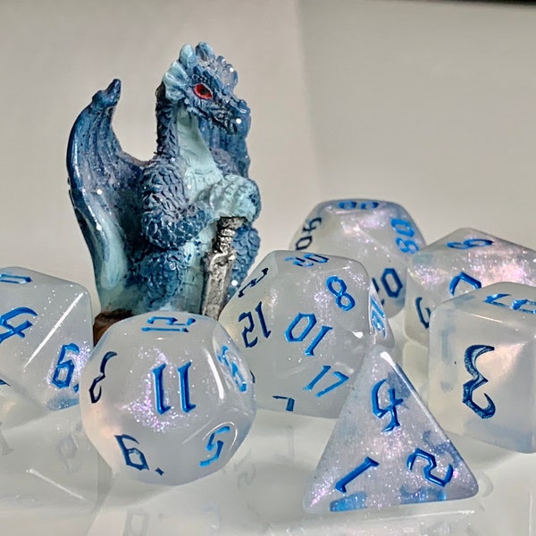 Dice Dungeons and Dragons DnD Poly Moonstone Opal Blue for RPG Games like Dungeons and Dragons and Pathfinder great Gifts for RPG games