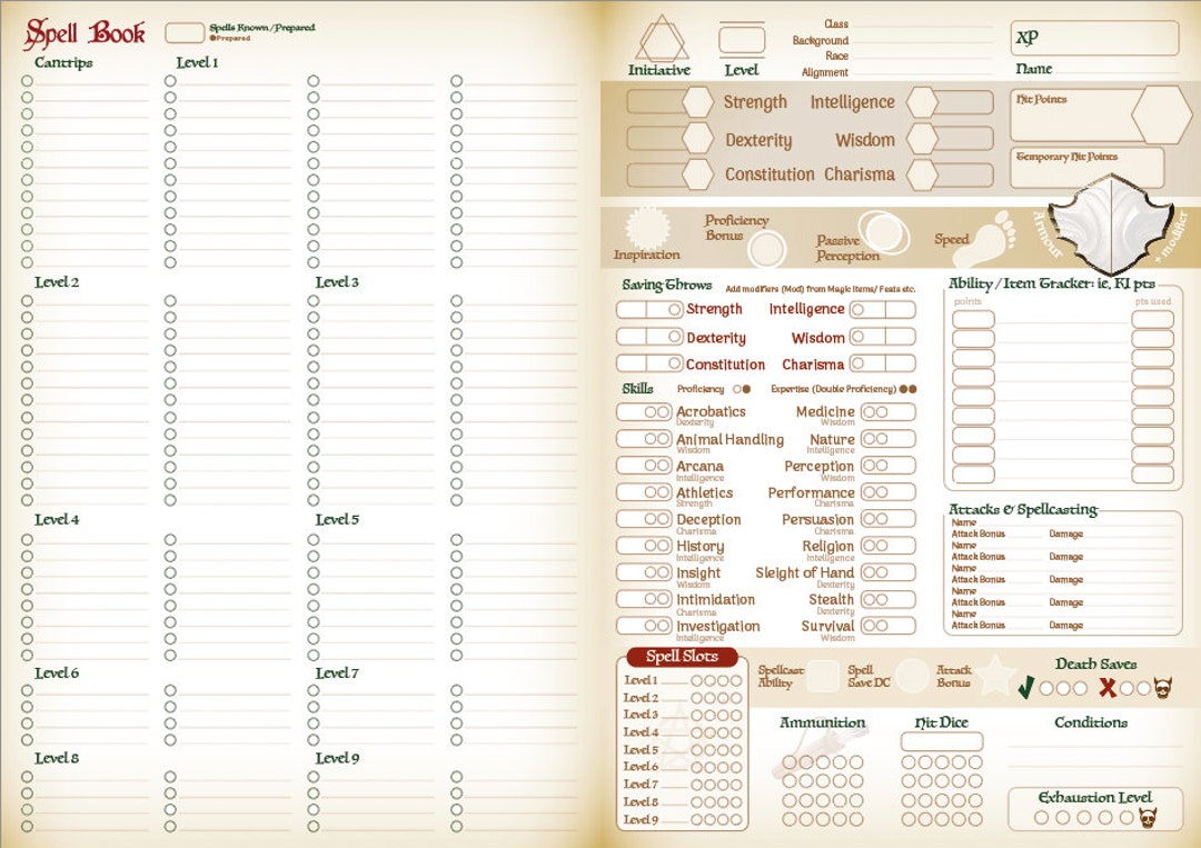 New Dungeons And Dragons Character Sheets And Game Reference - Etsy Israel