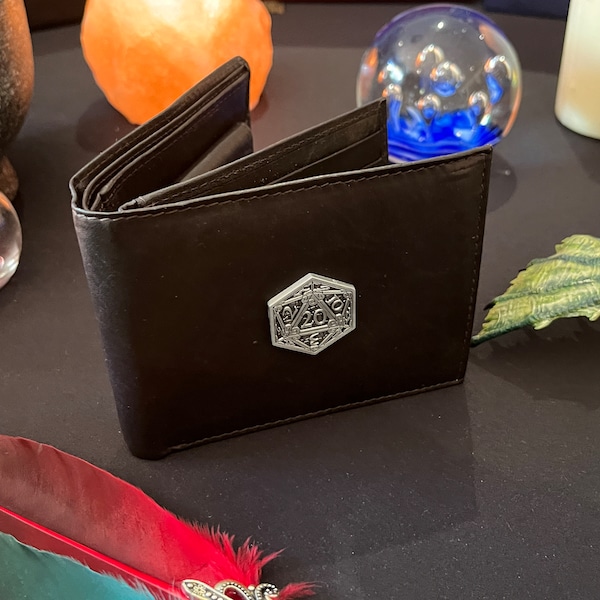 D20 Wallet | Mens | Unisex | Black Leather  | Coin Pouch | DnD Gift | Dungeons and Dragons | Pathfinder | RPG