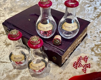 D&D Heiltrank Set: Glasflasche mit Würfel - Rollenspiel Geschenk